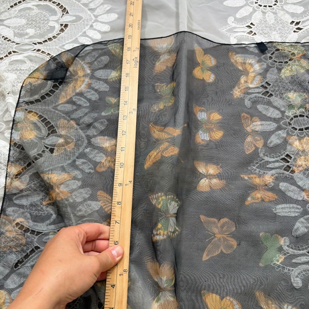 Vintage Whimsical Y2K Sheer Black Butterfly Print Square Neck Scarf Korea - Picture 5 of 6